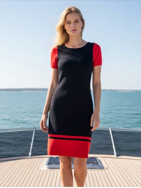 Allude Dresses & Skirts - ALLUDE Cashmere Cotton Color Block Shift/Sheath Dress. Navy & Red. Coveted Brand
